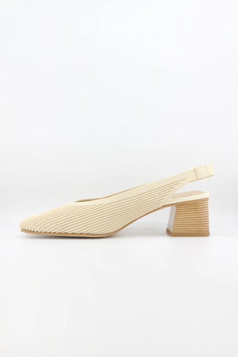 Miss Elastic Knit Slingback Chunky Heel Pumps